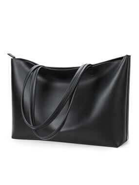 Faux Leather Tote Bag Zipper Shoulder Bag Large Casual Handbag Work College